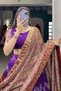 Navratri Collection Original Mirror Handwork Cotton Lehenga Choli With Laheriya Dupatta (PURPLE)