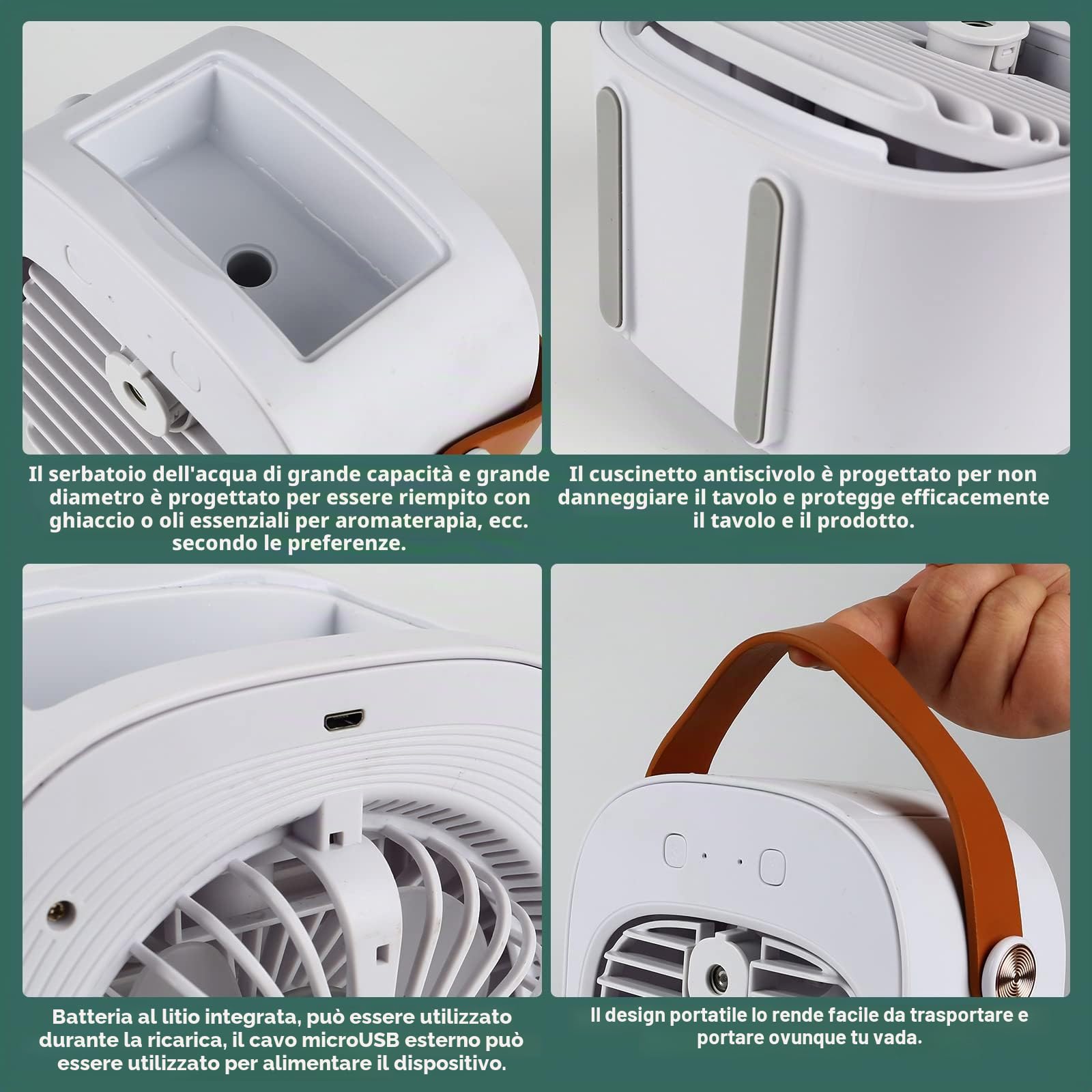 Mini Condizionatore Portatile, 2 in 1 Mini Raffreddatore d'aria Portatile, Piccola Ventola di Raffreddamento Dell'aria Personale USB con 3 Modalità per Casa Interni ed Esterni
