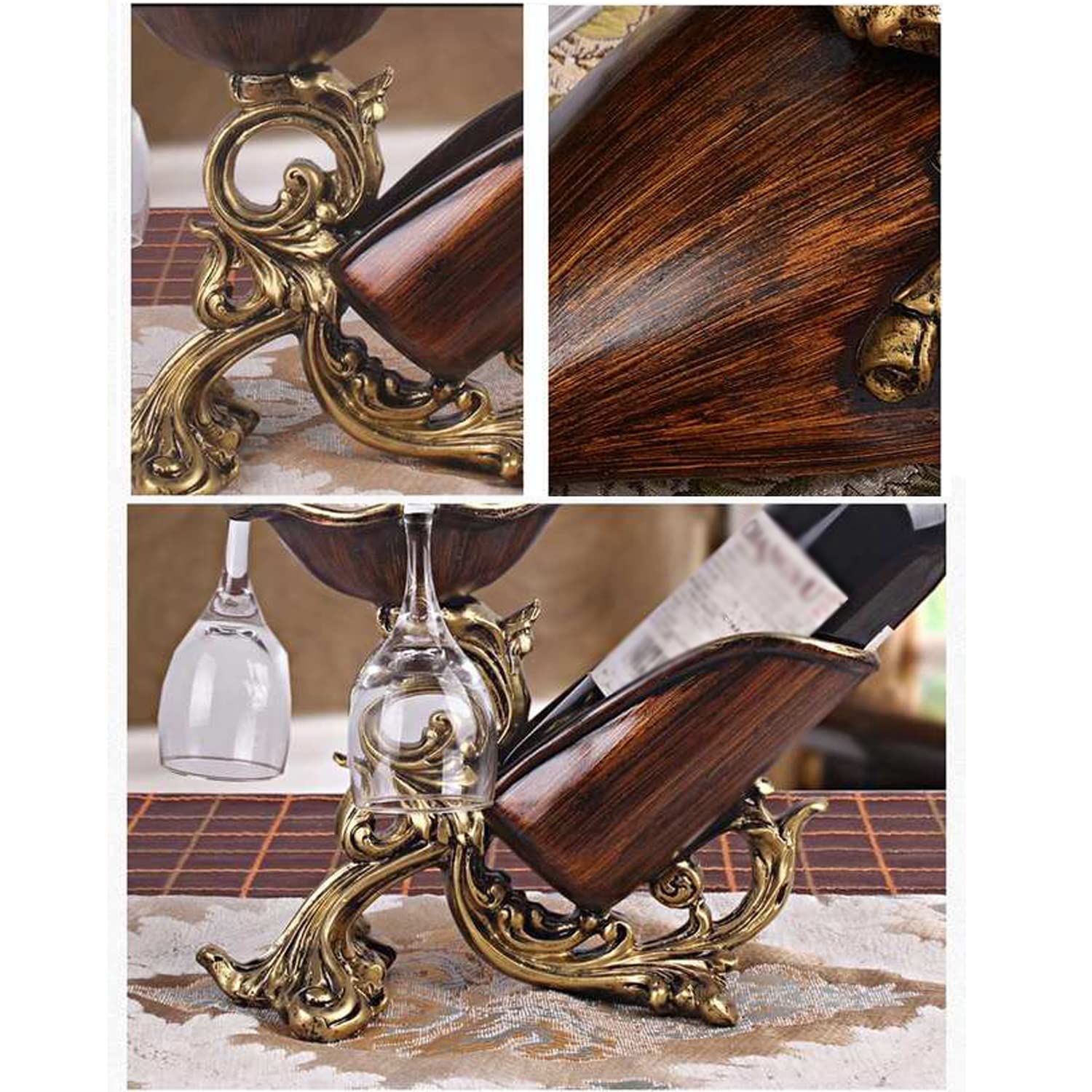Soporte de Botella de Vino de Lujo, Estante de Soporte de Vino de Resina Retro con Orificio Colgante de 3 Copas, decoración de Mesa multifunción, decoración de Adorno