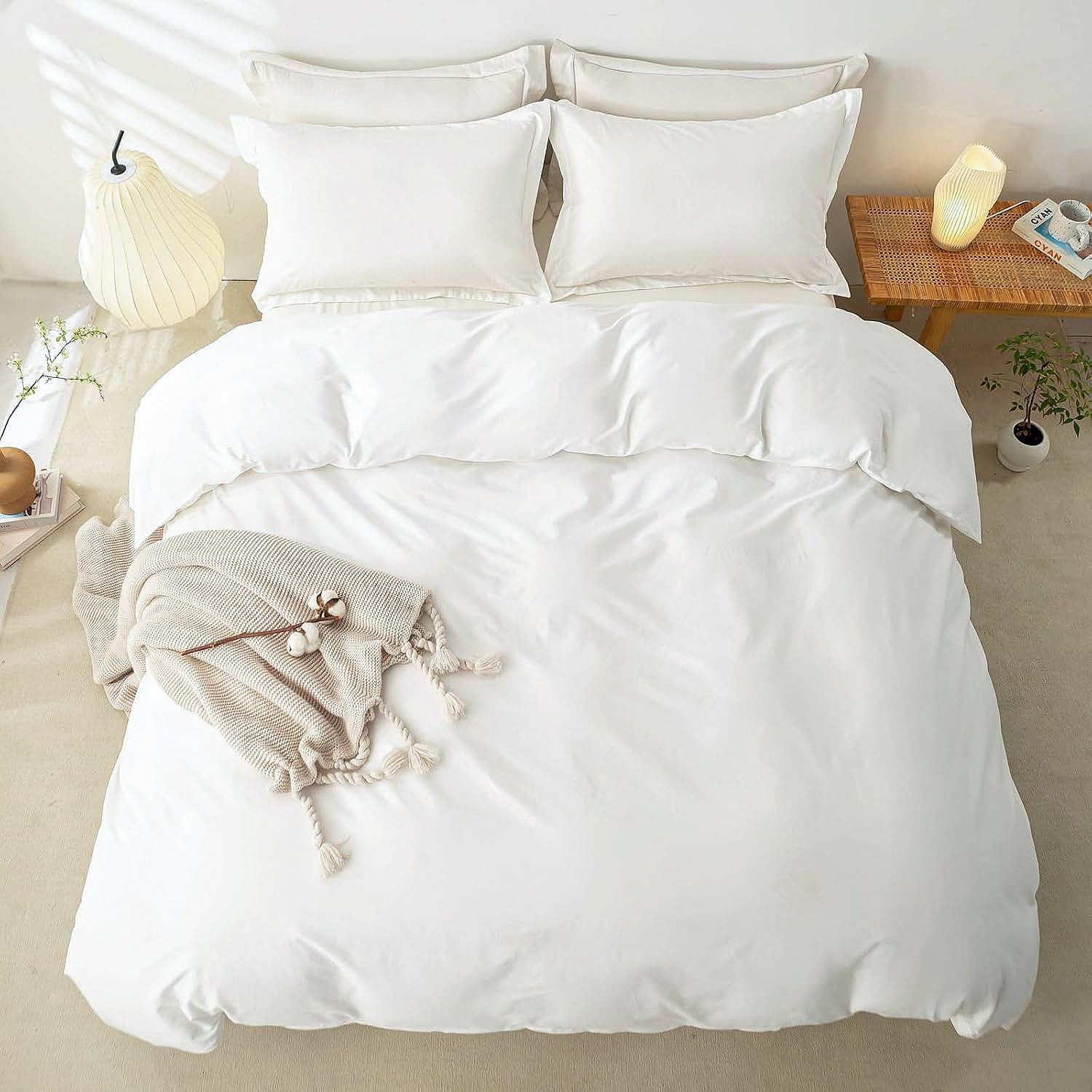 OAITE Duvet Cover Set 100% Washed Cotton Solid 3pcs | Soft,Durable,Long-staple Cotton,Hidden Zipper with 8 Interior Corner Ties,2 Pillowcases image 4