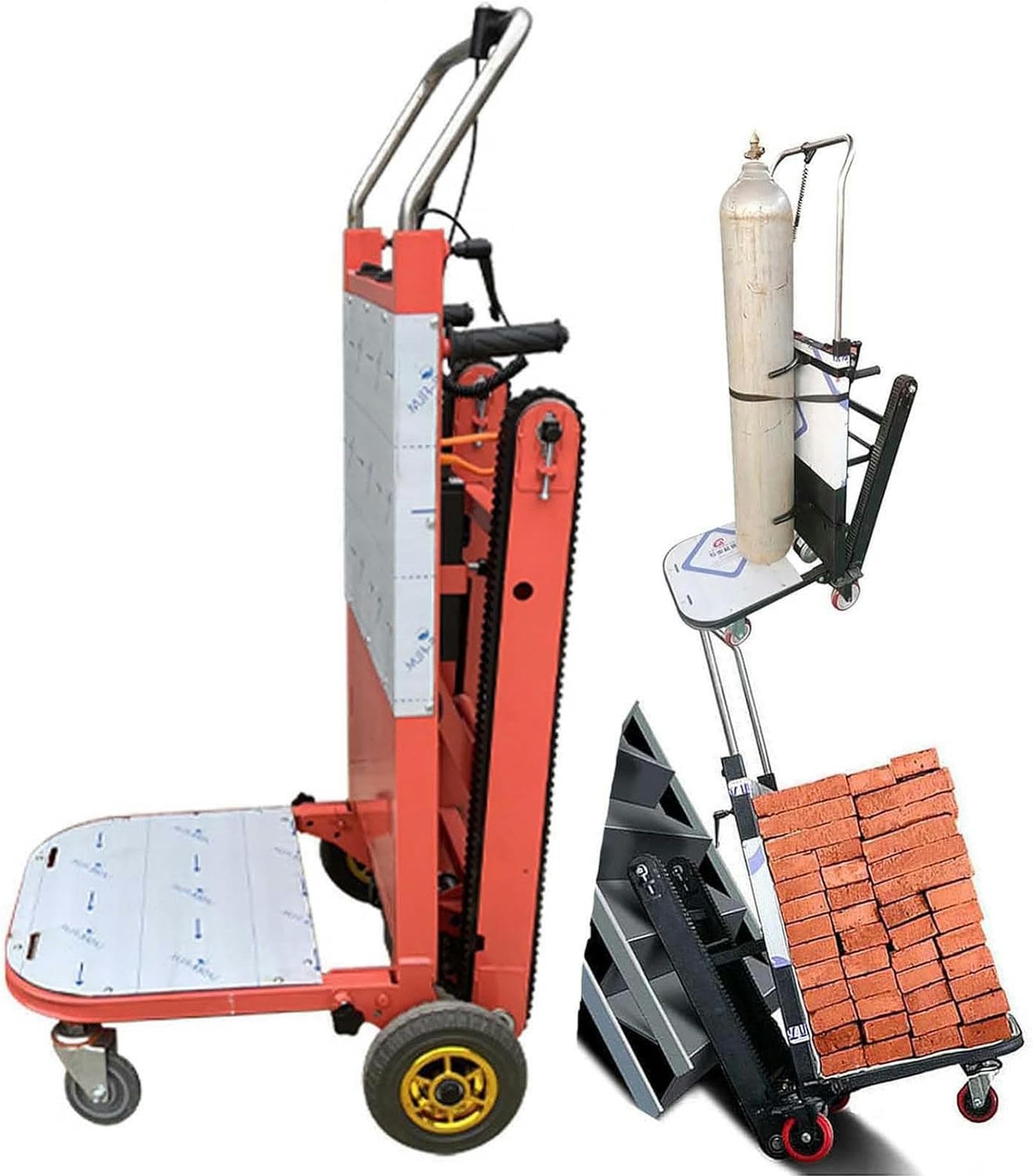 Carrello elettrico per scale, resistente, con motore brushless da 500 W, capacità di carico 300 kg, tempo di utilizzo 2-4 ore, ideale per il trasporto in magazzino