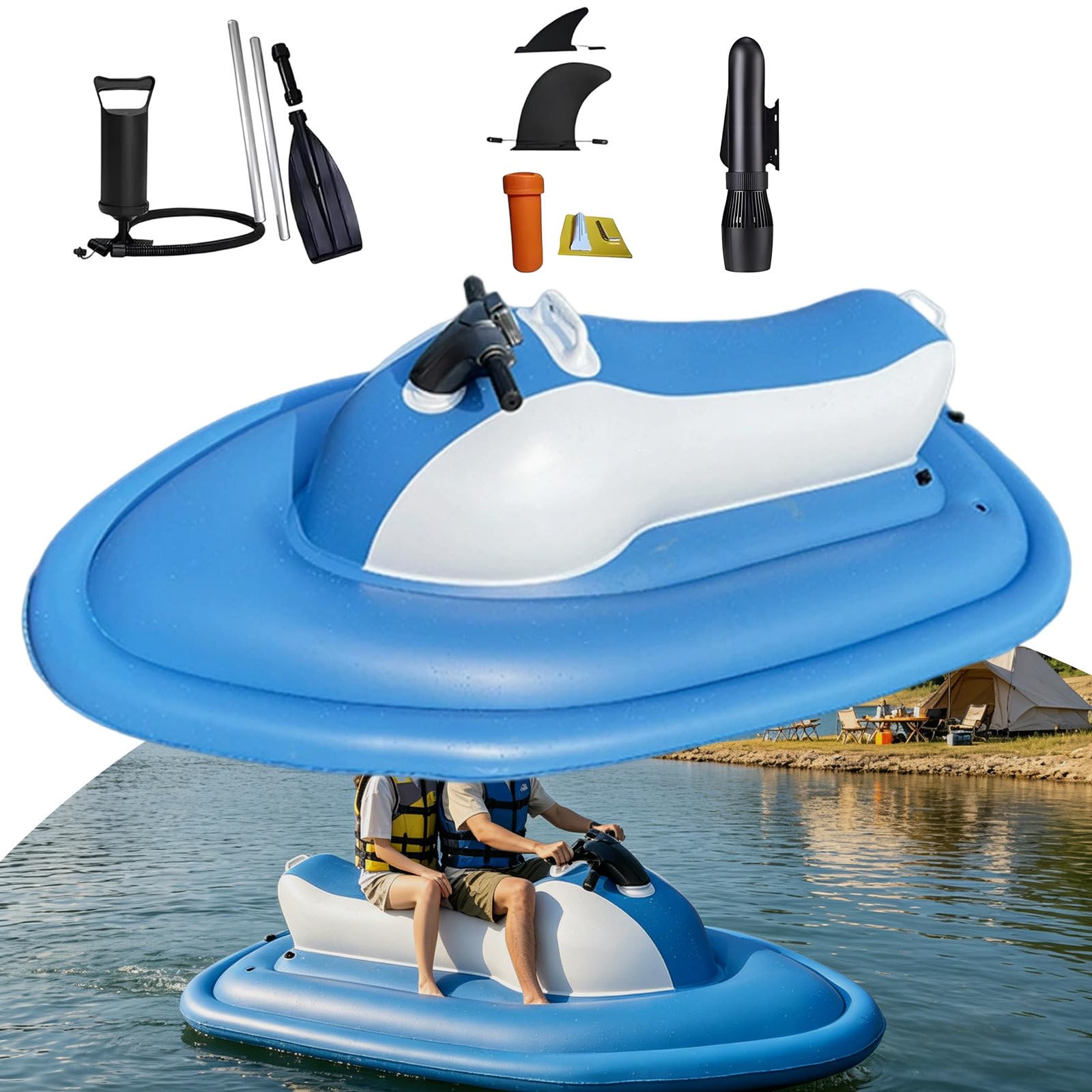 LwiftGal Electric Rush Wave Surf Boat Jet Ski, Inflatable Jet Boat,Inflatable Jet Ski with 500W Scooter(Optional) and Paddle,Sea Diving Swimming Equipment,for Water Sports White-500W16AThruster