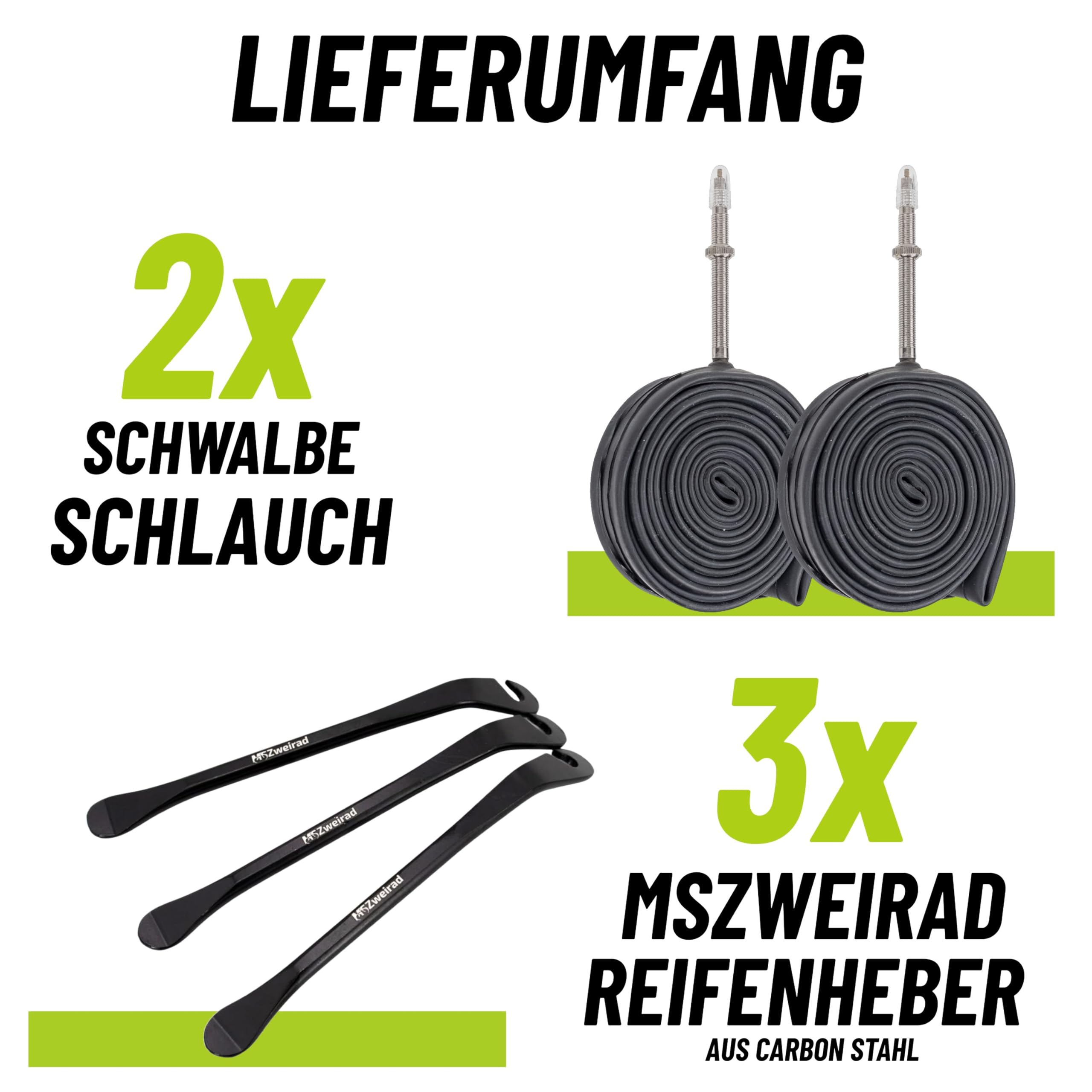 2er Set Schwalbe Fahrrad Schlauch SV19L-EL 40mm 27,5"/28"/29" Zoll (54-75/584-622) inklusive 3 MSZweirad Reifenheber