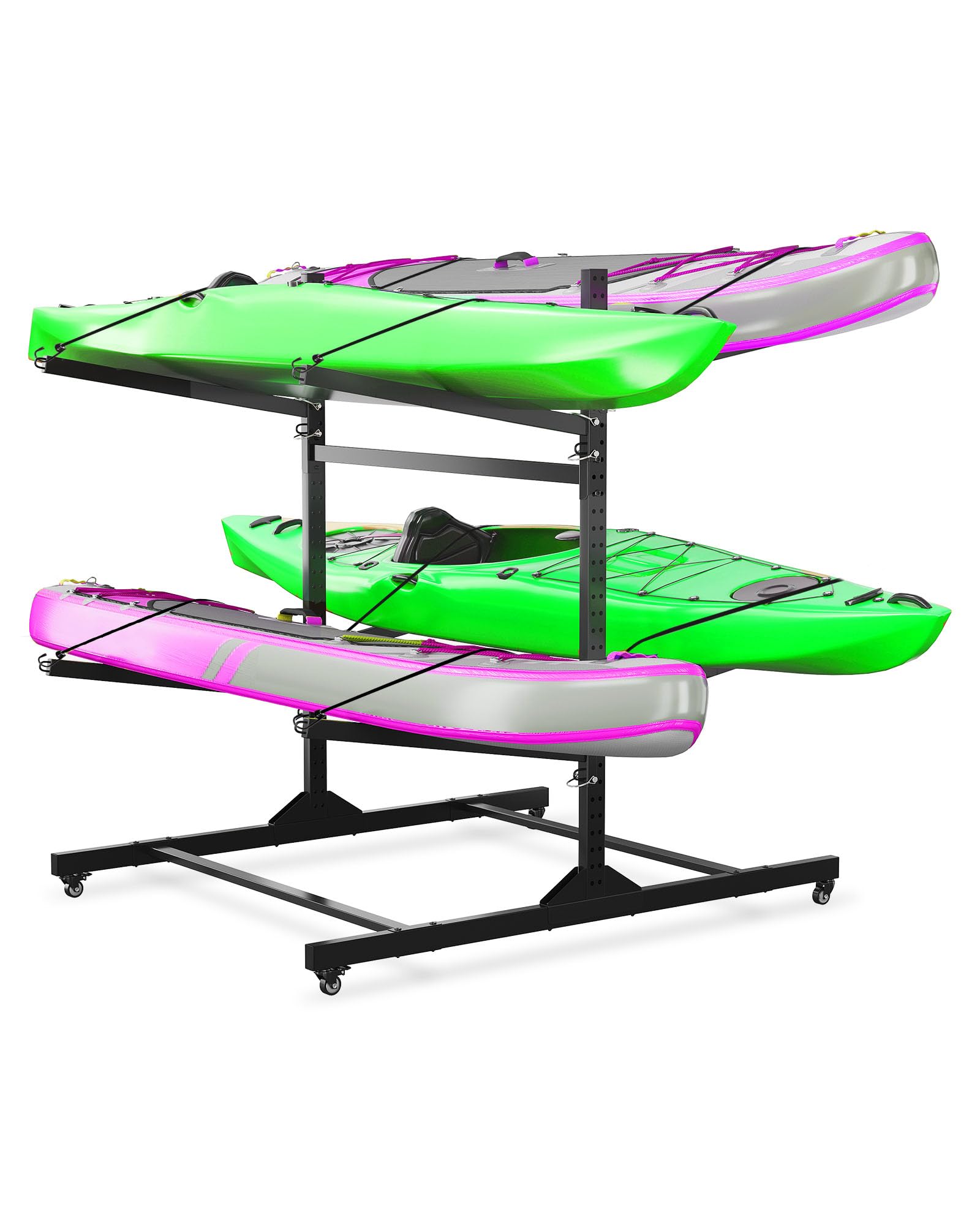 GarveeLife Kayak Storage Rack for 2-6 Kayaks Freestanding Kayak Rack for Outdoor Storage with Movable Wheels, Heavy-Duty Steel Kayak Hanger Holder