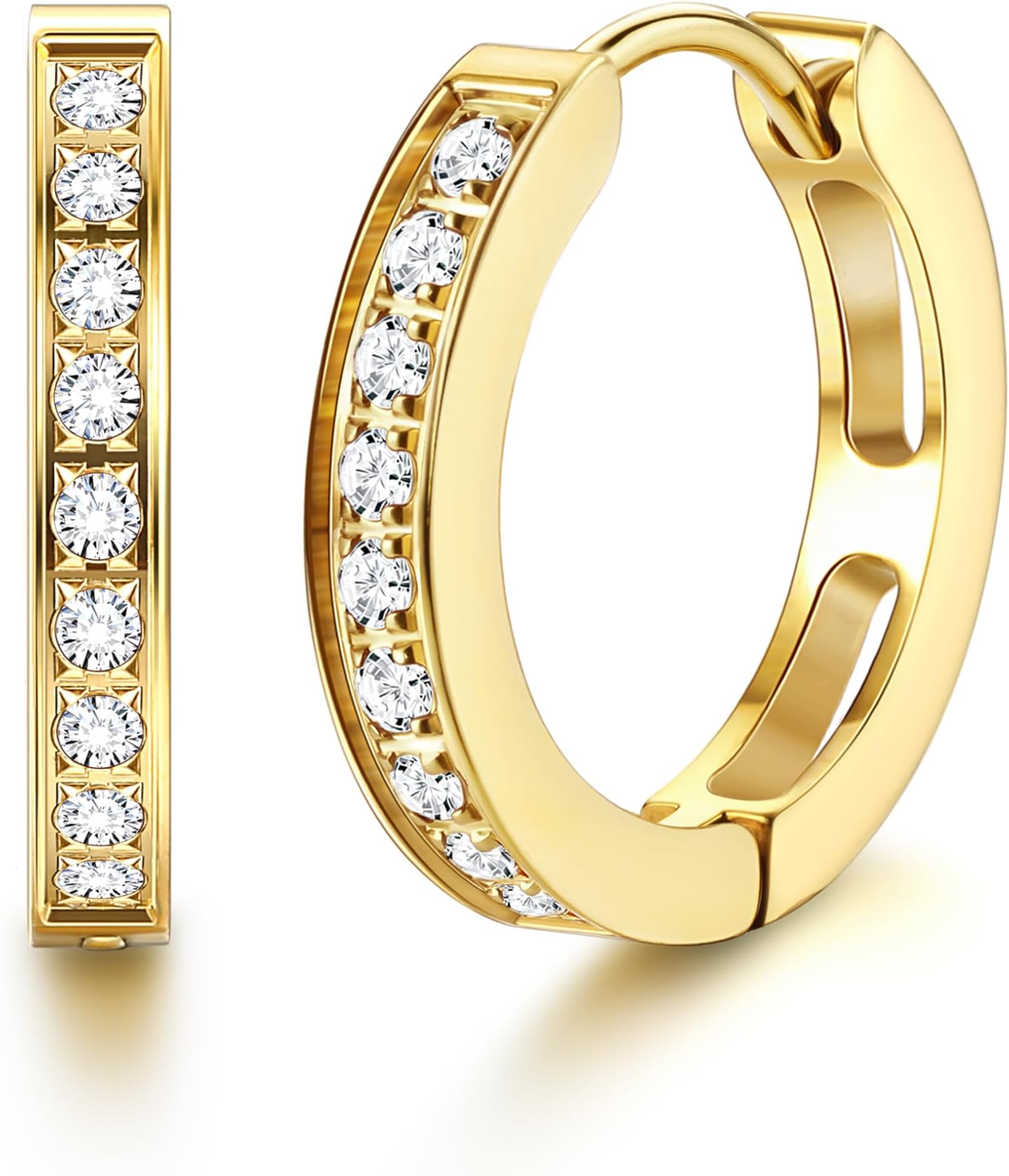 316L Stainless Steel Hoop Earrings for Men Women Hypoallergenic Cubic Zirconia Silver/Black/Gold Hoop Huggie Cartilage Earrings for Women Men Hoops 13 mm 20 mm