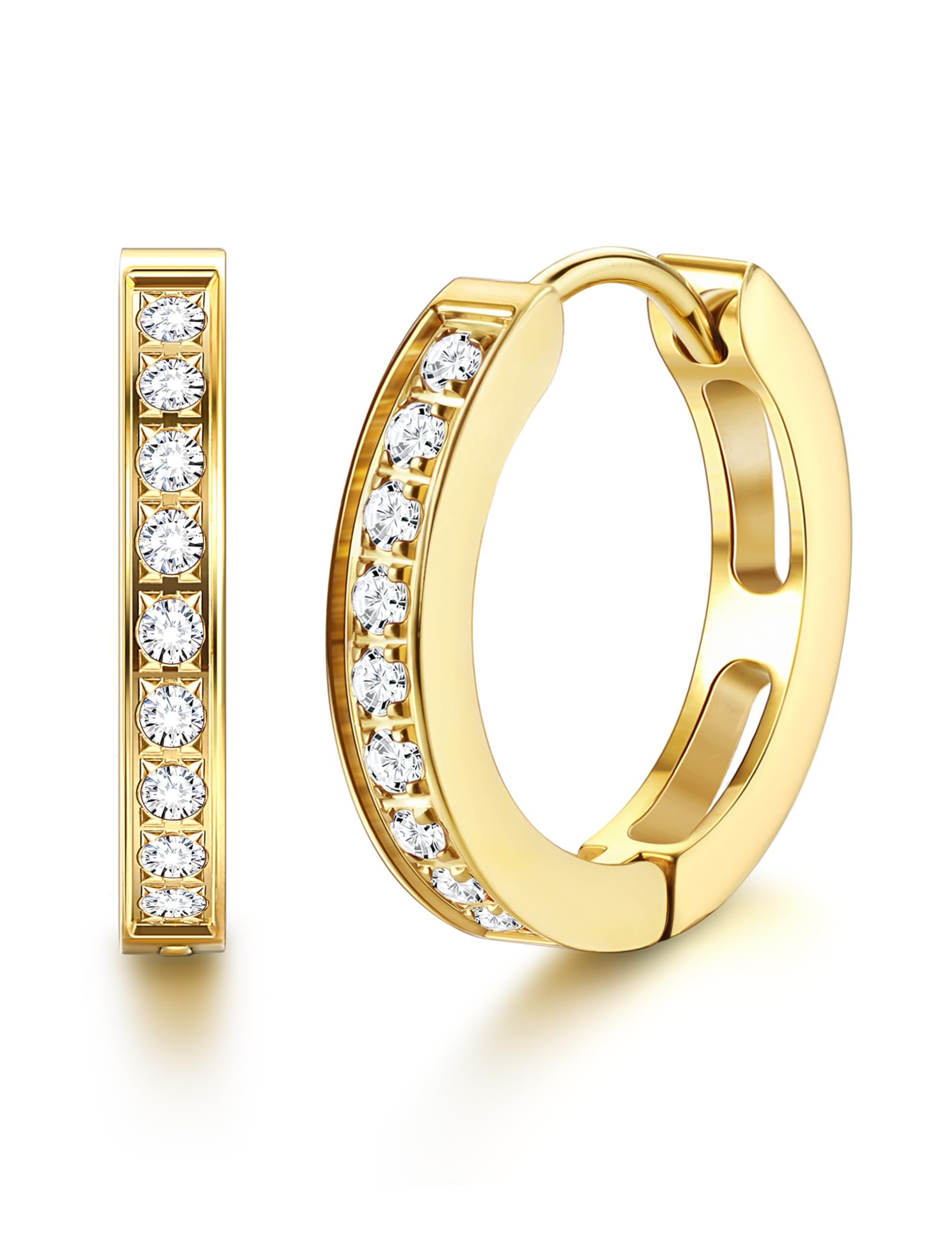 FIBO STEEL 13MM 20MM Stainless Steel Small Hoop Earrings for Men Women Huggie Earrings CZ Inlaid