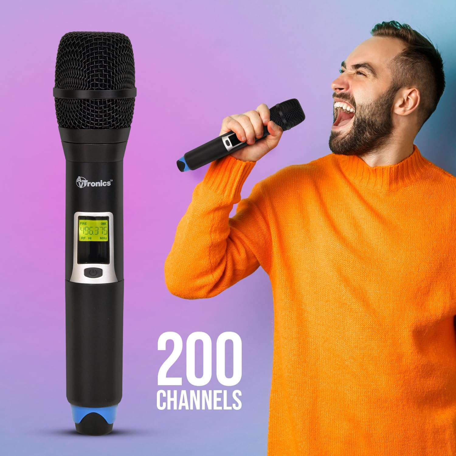 Professional Wireless Microphone System with 4 Handheld Dynamic Microphones, 200 Channels Uhf Wireless Mic with LCD Display, Karaoke for Events, Church and Singing, Range 200 Feet, Black