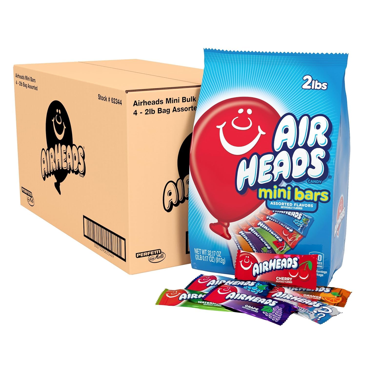 Airheads Mini Bars, Six Assorted Fruit Flavors, Easter Candy Bulk Variety, Easter Basket Essentials Stuffers, Individually Wrapped Taffy, 80 Count Bag (4-Pack)