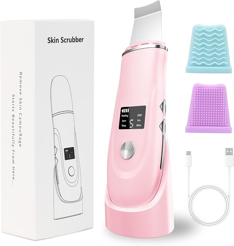 Espátula Facial Elétrica QYCSL com 4 Modos, Base de Carregamento e Display LED, Rosa