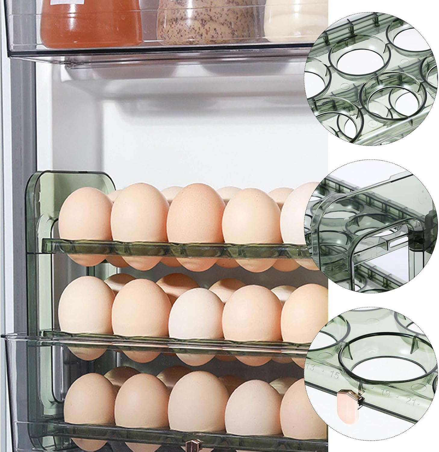Large Capacity Plastic Egg Storage Container with Multi-grid Design Fits Fridge Door Kitchen Egg Organizer and Preservation Holder