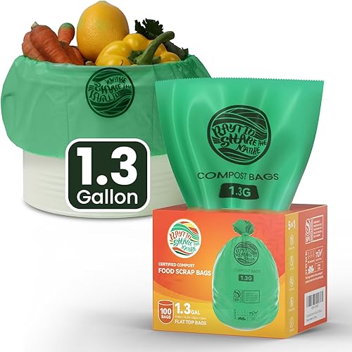 Bolsas de abono de 1.3 galones, 100 unidades, pequeñas bolsas compostables para encimera de cocina, contenedor de compost de 0.75, 1.2, 1.3, 1.75