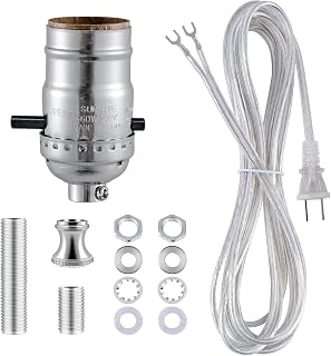 EMNOOTI Lamp Rewire Kit,Lamp Socket Replacement Kit,Antique Brass Light Socket with Matching Electric Cord Set,DIY Lamp Making Kit Lamp Wiring Kit with All Essential Hardware (Silver, 1)