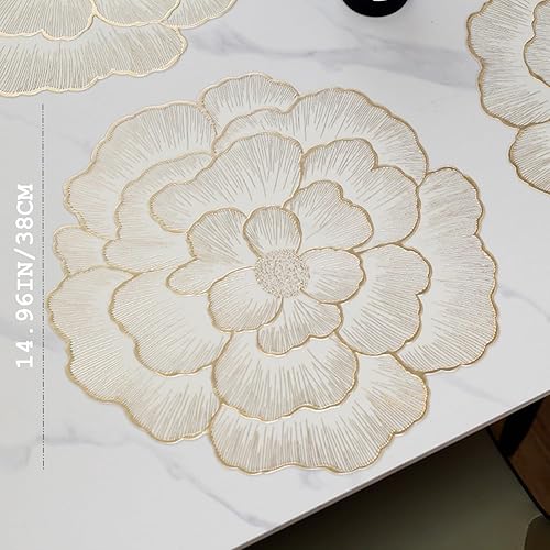 Miniatura 2 de Paquete de 6 manteles individuales de vinilo dorado, manteles individuales florales metálicos, manteles individuales lavables y fáciles de limpiar,