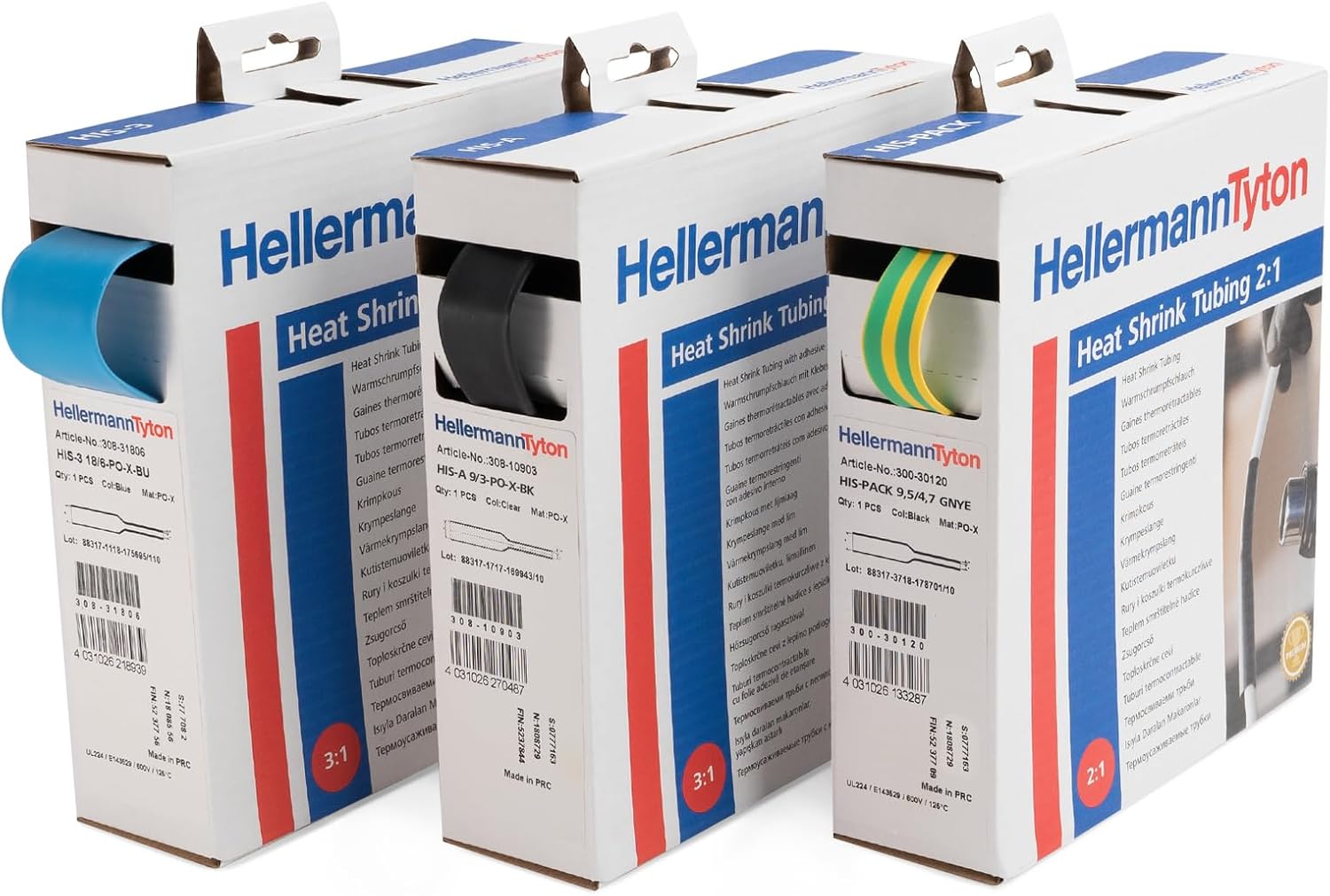 HellermannTyton, Heat Shrinkable Tube 2:1 in Mini Boxes, Material – Polyolefin, Cross Linked (PO-X), 3.2/1.6, Black, Box 10 m