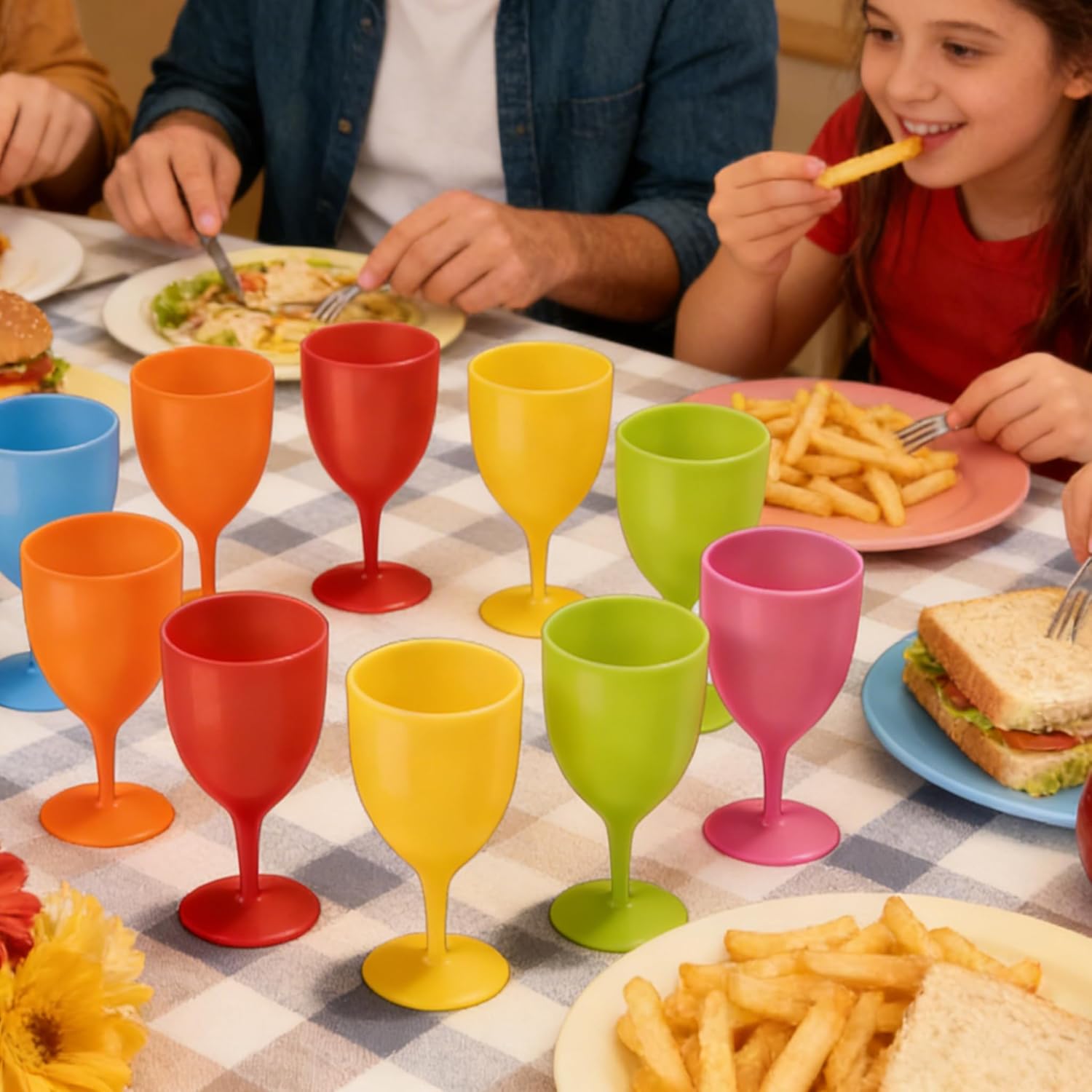 24 Pcs Plastic Wine Glasses 6.4 Inch Colorful Goblets Hard Plastic Cups Reusable Unbreakable Wine Cups for Bachelorette Wedding Bridal Shower Birthday Party, Dishwasher Safe