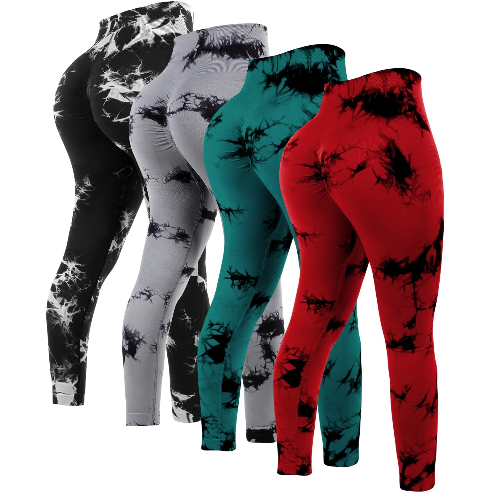 Mumucove 4 Pcs Womens Workout Leggings Tie Dye High Waisted Yoga Pants Seamless Scrunch Butt Lifting Compression Tights