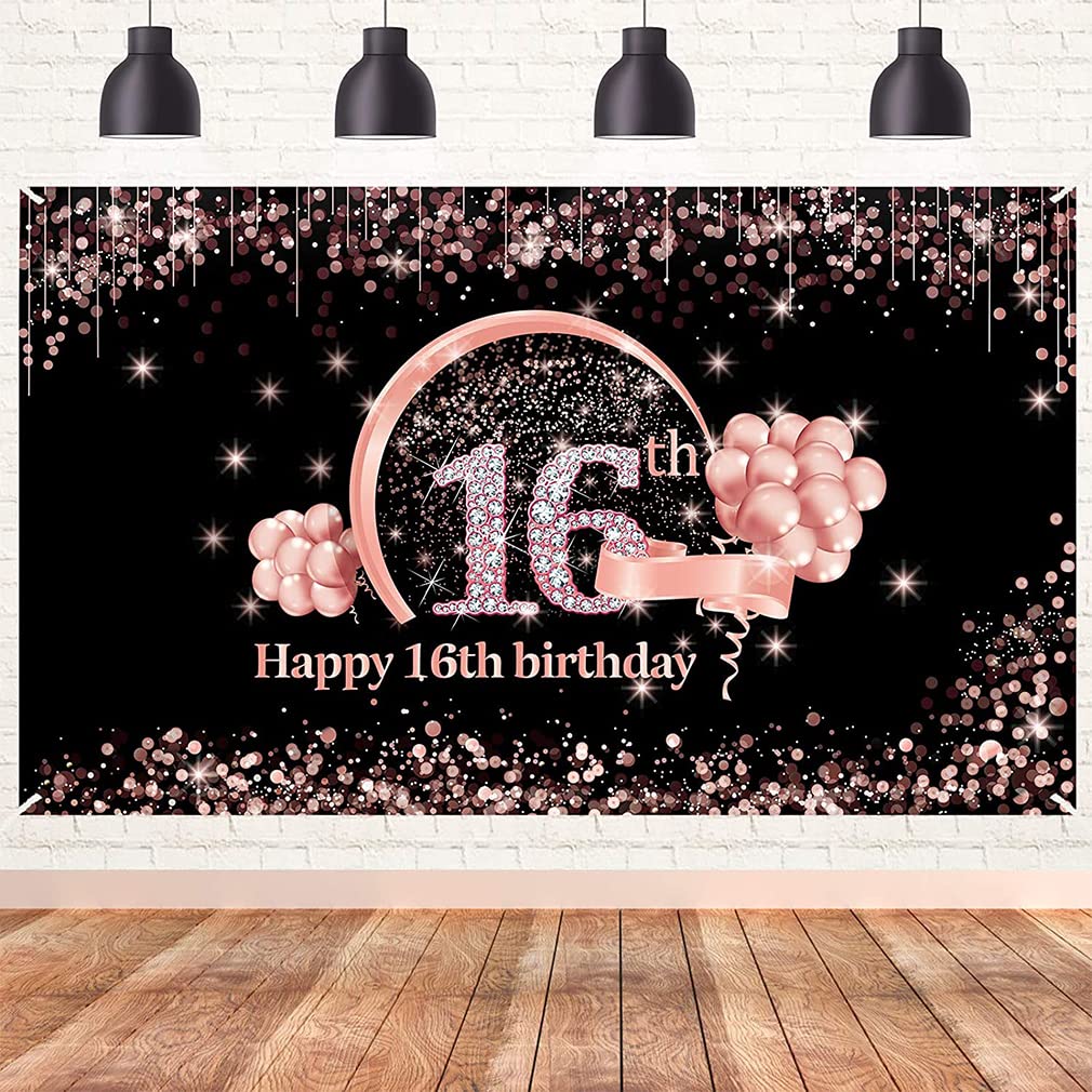 16. Geburtstag Deko-Set In Pink & Schwarz – Mit Ballons, Banner, Tortenaufsatz, Girlande Für Mädchen