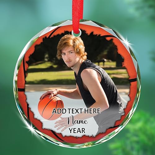 Miniatura 7 de Adorno de cristal de Navidad con nombre de foto personalizado, adorno de Navidad para amantes del béisbol 2025, texto personalizado, adornos de