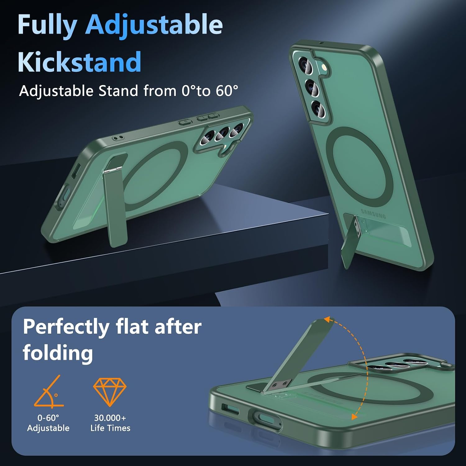 OWKEY for Samsung Galaxy S22 Case 6.1" Built-in Invisible Kickstand Compatible with MagSafe, Magnetic Shockproof Translucent Matte Slim Bumper Cover for Samsung Galaxy S22 Phone Case, Green thumbnail