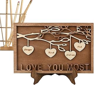 Family Sign Wooden Family Tree Frame,4/5/10/12 Names Engraved Family Tree Frames | DIY Make Your Own Family Tree, Mother's Day Birthday Gift Wall Decor Frifer