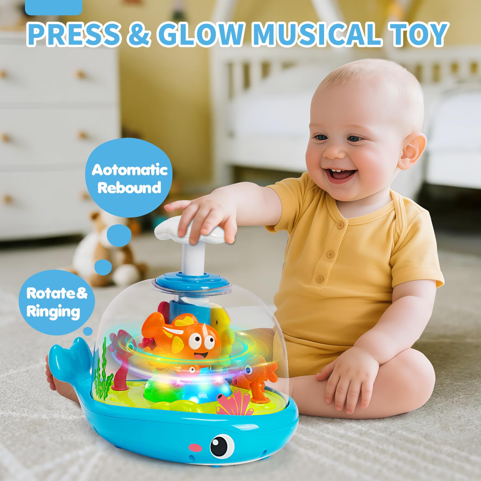 Baby Toys 6-12 Months, Musical Aquarium Infant Toys for 7 8 9 10 11 Months, Early Learning Educational Toy with Sound, Press Glow Spin for Cause and Effect, Christmas Birthday Gifts for Boy Girl