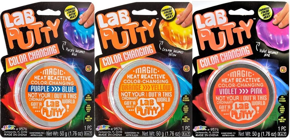 Lab Putty-Color Changing Putty (2 Putty Assorted) by JA-RU. Heat Sensitive Slime Fidget Toys for Kids and Adults. Stress Therapy Putty Sensory Slime. Silly Crazy Color Changing Toys. 9576-2