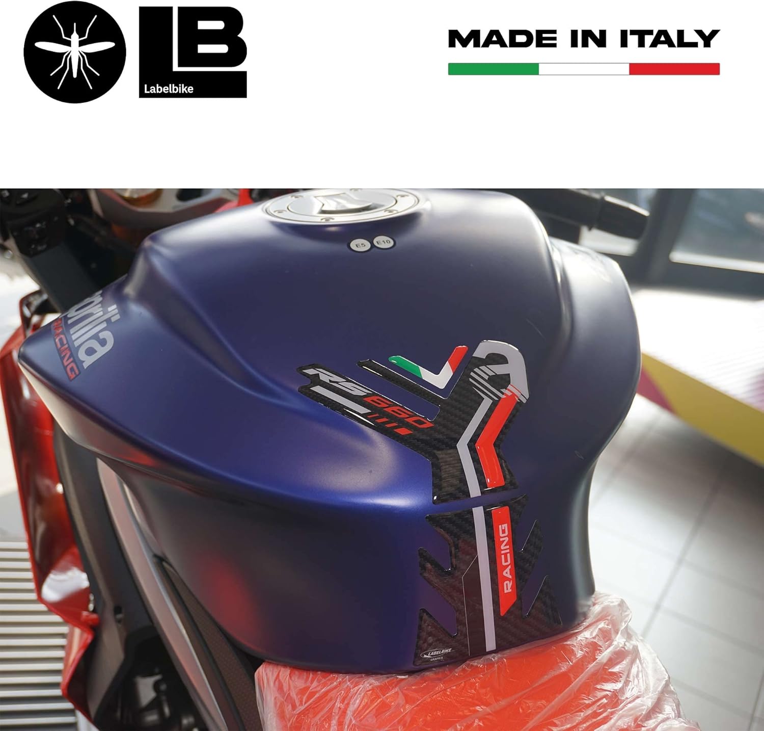 labelbike - 3D Sticker Motorcycle Fuel Tank Pad Protection and Decoration in Resin Compatible with Aprilia RS 660 2020-2025 Red