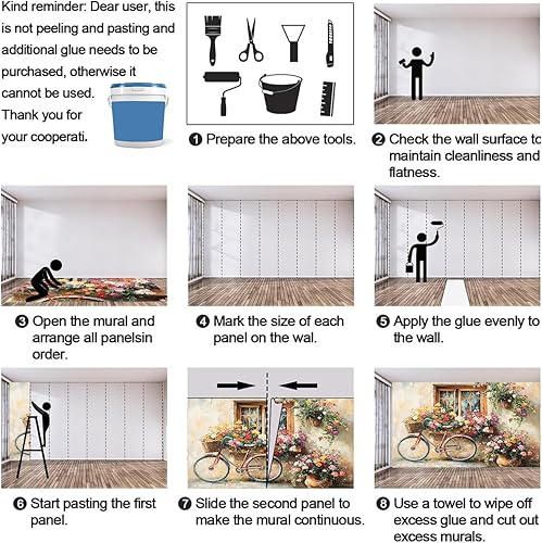 Miniatura 7 de Papel tapiz 3D de bicicleta rosa vintage, murales de flores de paisaje de primavera para sala de estar, pintura al óleo, papel tapiz rústico