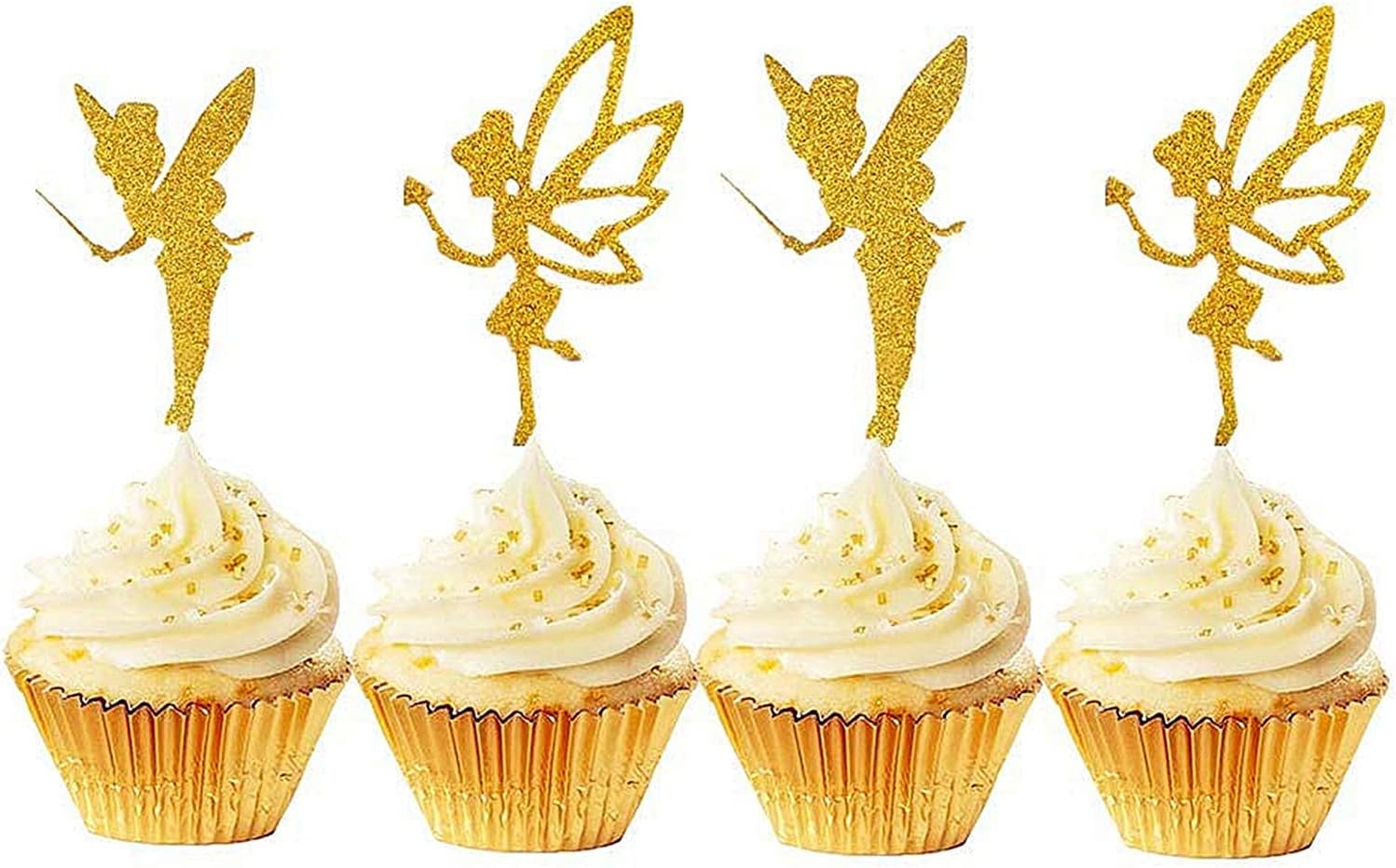 JeVenis 32pcs Gold Glitter Fairy Cupcake Toppers Angel Cake Topper Ballet Cupcake Topper for Birthday Bridal Shower Baby Shower Wedding Decoration Supplies