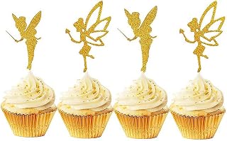 JeVenis Gold Glitter Fairy Cupcake Toppers
