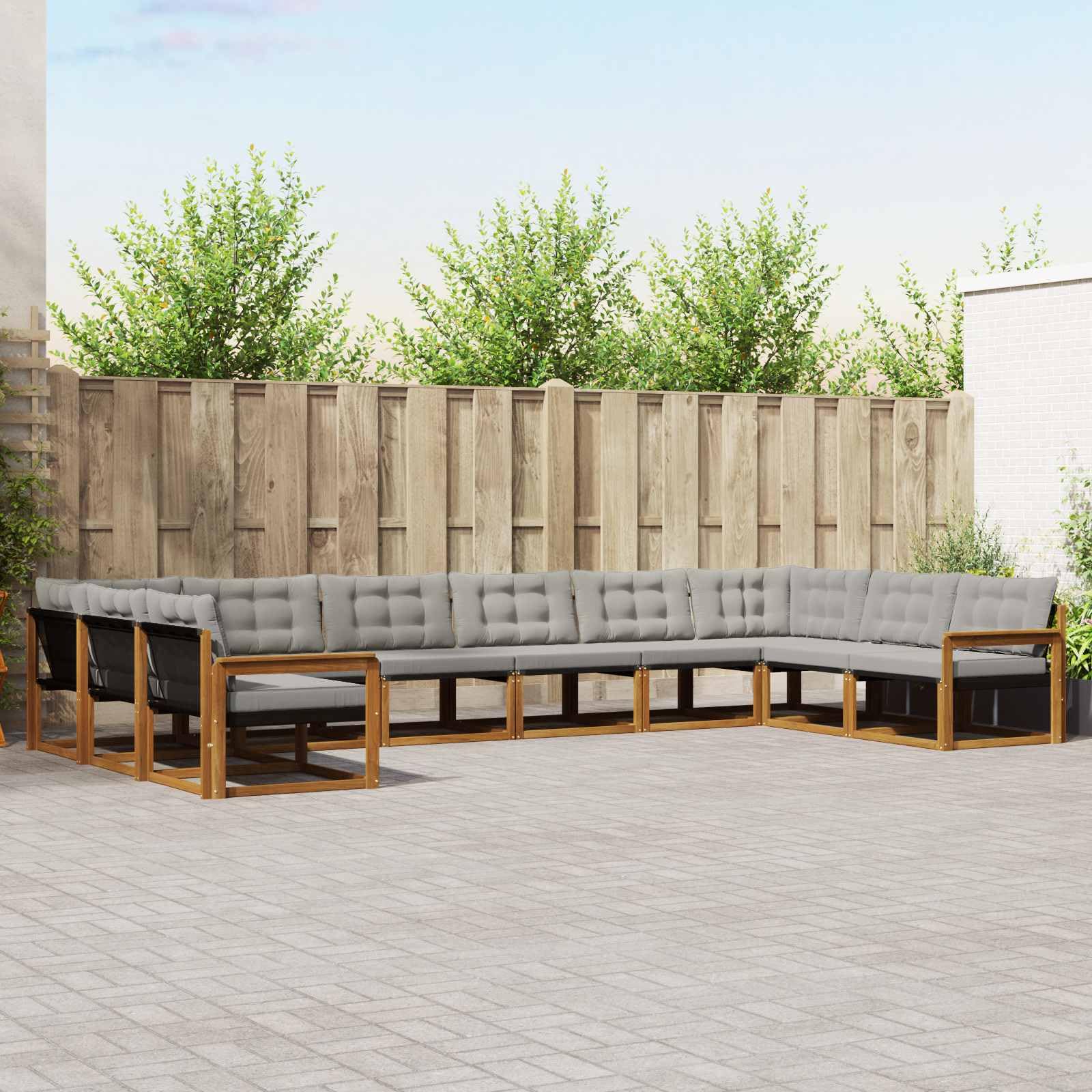 Conjunto de sofás de Exterior 10 Piezas en Madera Maciza de Acacia y textileno Gris Natural y Claro para terraza jardín hogar con Cojines extraíbles y Respaldo cómodo
