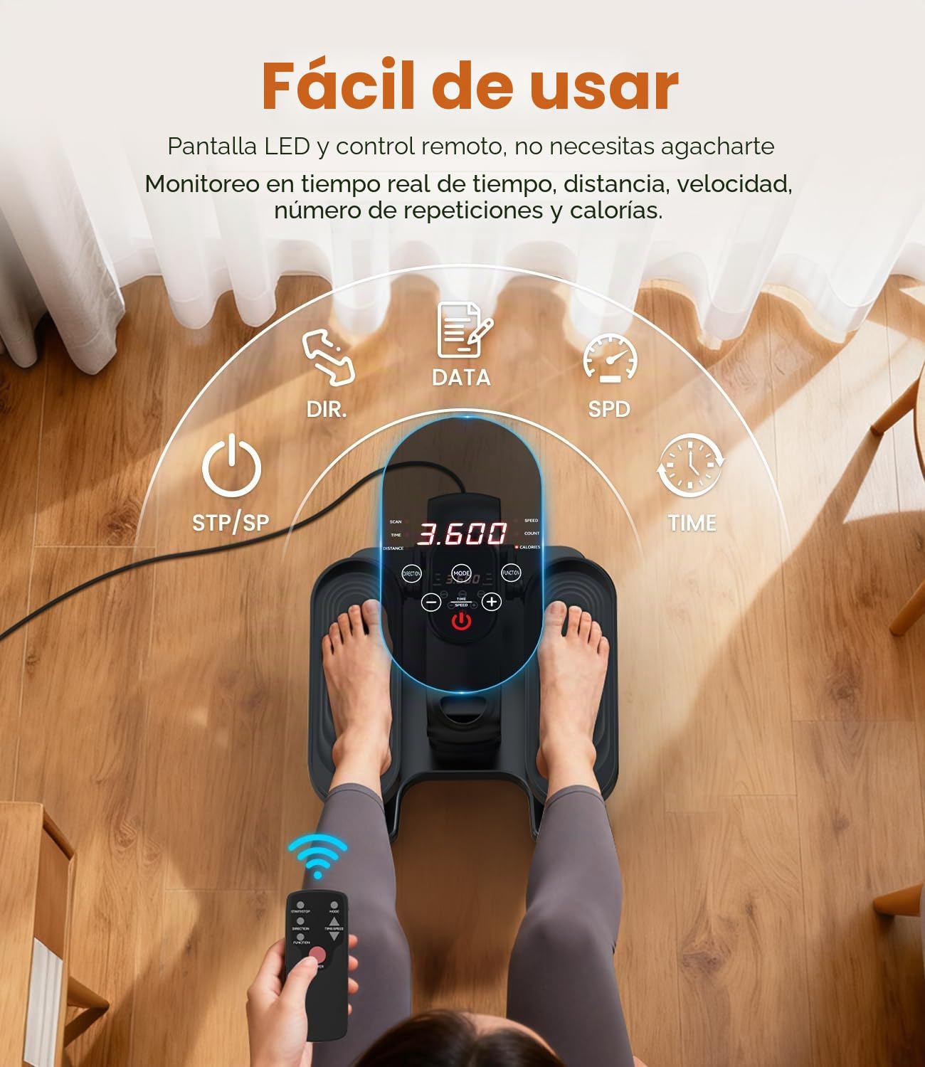 Mini Eliptica Electrica Pedales Portátil, Silencioso Pedaleador Eléctrico Bajo Escritoriopara Hogar con Mando y Pantalla, 15 Niveles, Máquina Elíptica para Mayores y Adultos