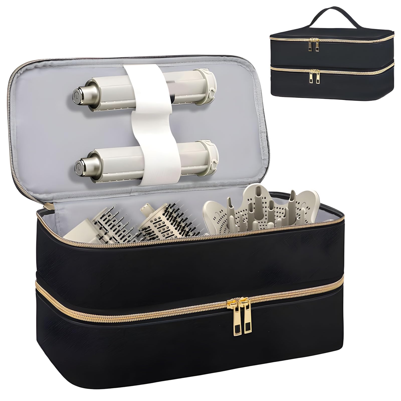 Estuche Multifuncional para secador de y Accesorios Bolsa organizadora de Transporte Impermeable de PU de Doble Capa para desplazamientos Diarios Organizador Multifuncional