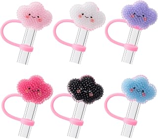 6Pcs Cloud Glitter Cap Straw Cover Cap for Stanley Cup 40oz/30oz Accessories, 10mm Reusable Cute Drinking Straw Topper Accessories, Portable Protector Plugs Decorations Gifts for Party Favors