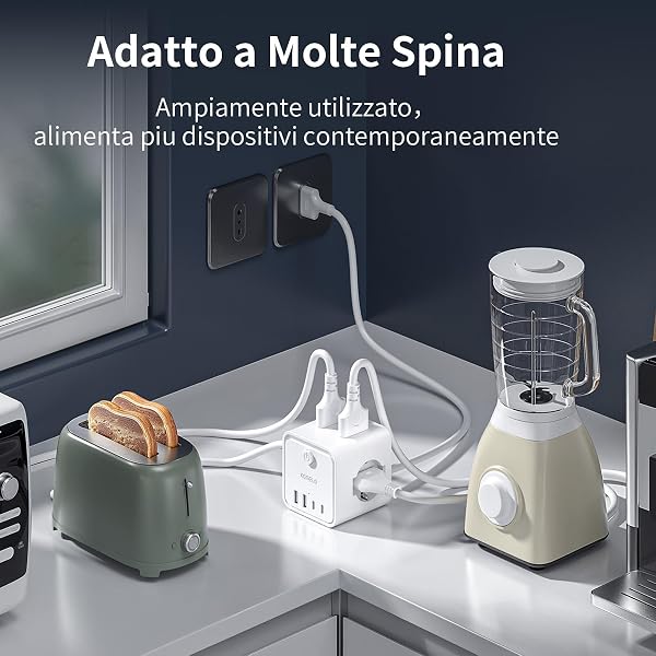 Ciabatta Elettrica Multipresa con 4 Prese Universali 10/16A ITA e Schuko, 2 M Prolunga Elettrica con 2 USB A+2 USB C,Presa Multipla Spina Piatta Salvaspazio con Interruttori per Casa, Ufficio Nero - 5