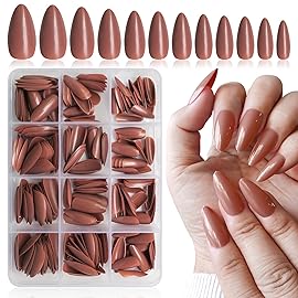 LoveOurHome 240pc Almond Press on Nails Medium Stiletto Colored Fake Fingernails Full Cover False Artificial Nail Tips Manicure Decor with Tabs for Women Girls