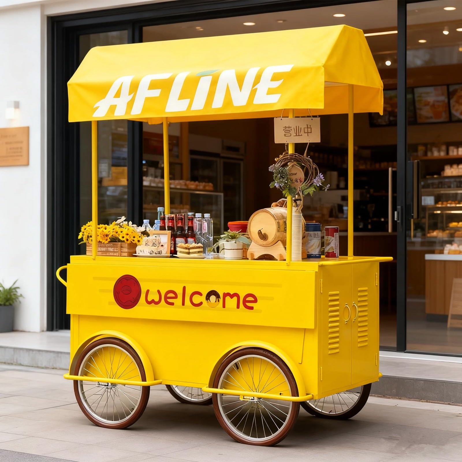 Mobile Vendor Cart with Canopy, Heavy-Duty Food Display Stand with Lockable Wheels for Farmers Market, Street Food, and Event Vending