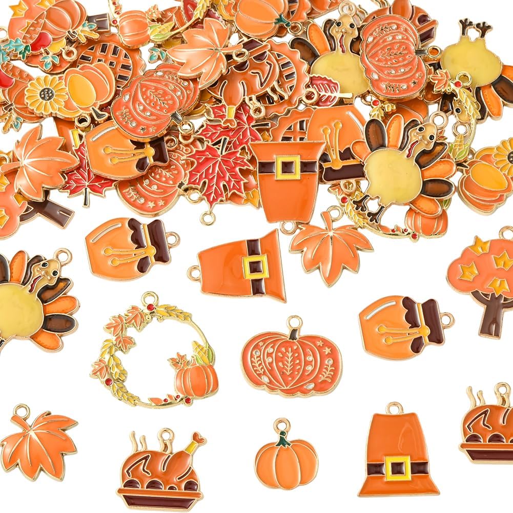 SUNNYCLUE 1ボックス 56個 14スタイル 感謝祭 ジュエリー メイキング チャーム 収穫チャーム バルク ゴールド メタ