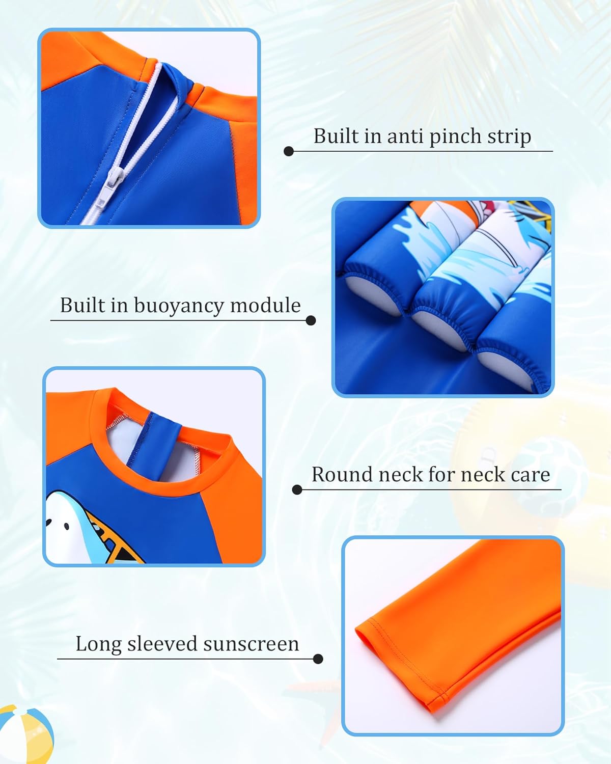 Toddler Baby Boys One Piece Floatation Swimsuit Long Sleeve Bathing Suit with Adjustable Buoyancy Float Suit Swimwear