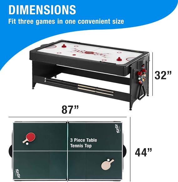 Fat Cat Original 3-in-1 7 Foot Pockey Multi Game Table, Air Hockey Table, Pool Table, and Table Tennis Combo with Accessories