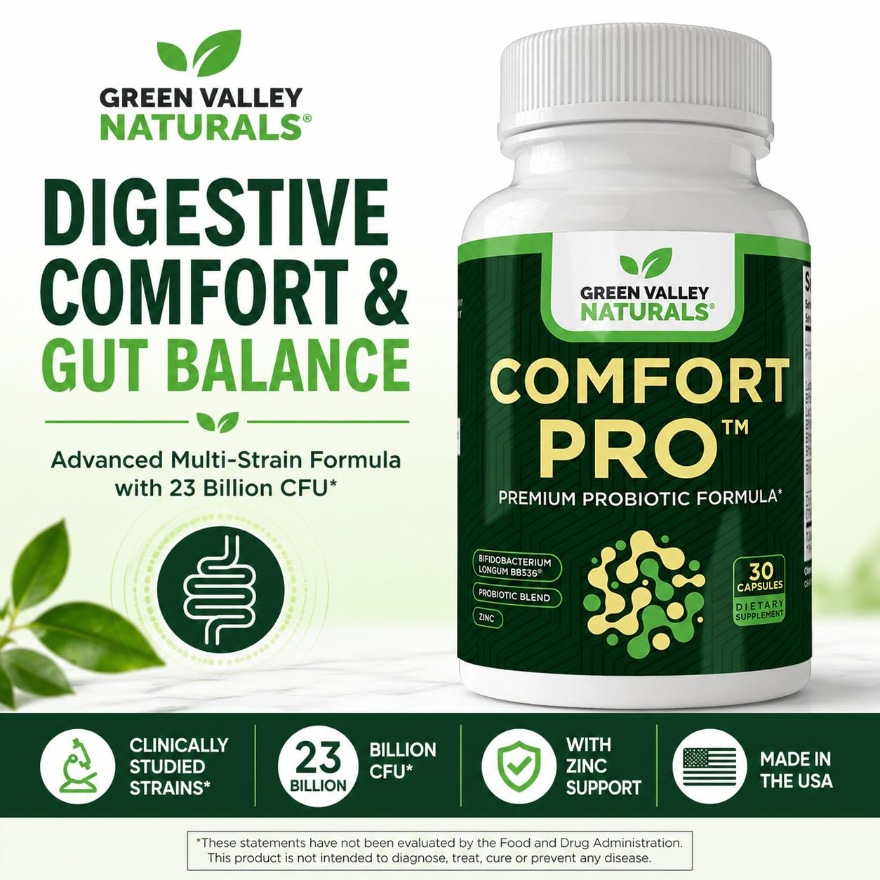 ComfortPro™ Daily Probiotics for Digestive Health | Constipation Relief & Bloating Support for Women & Men | Gut Cleanse with Zinc | Helps Reduce Gas & Promotes Digestive Regularity | Valley Formula — Amazon image 2