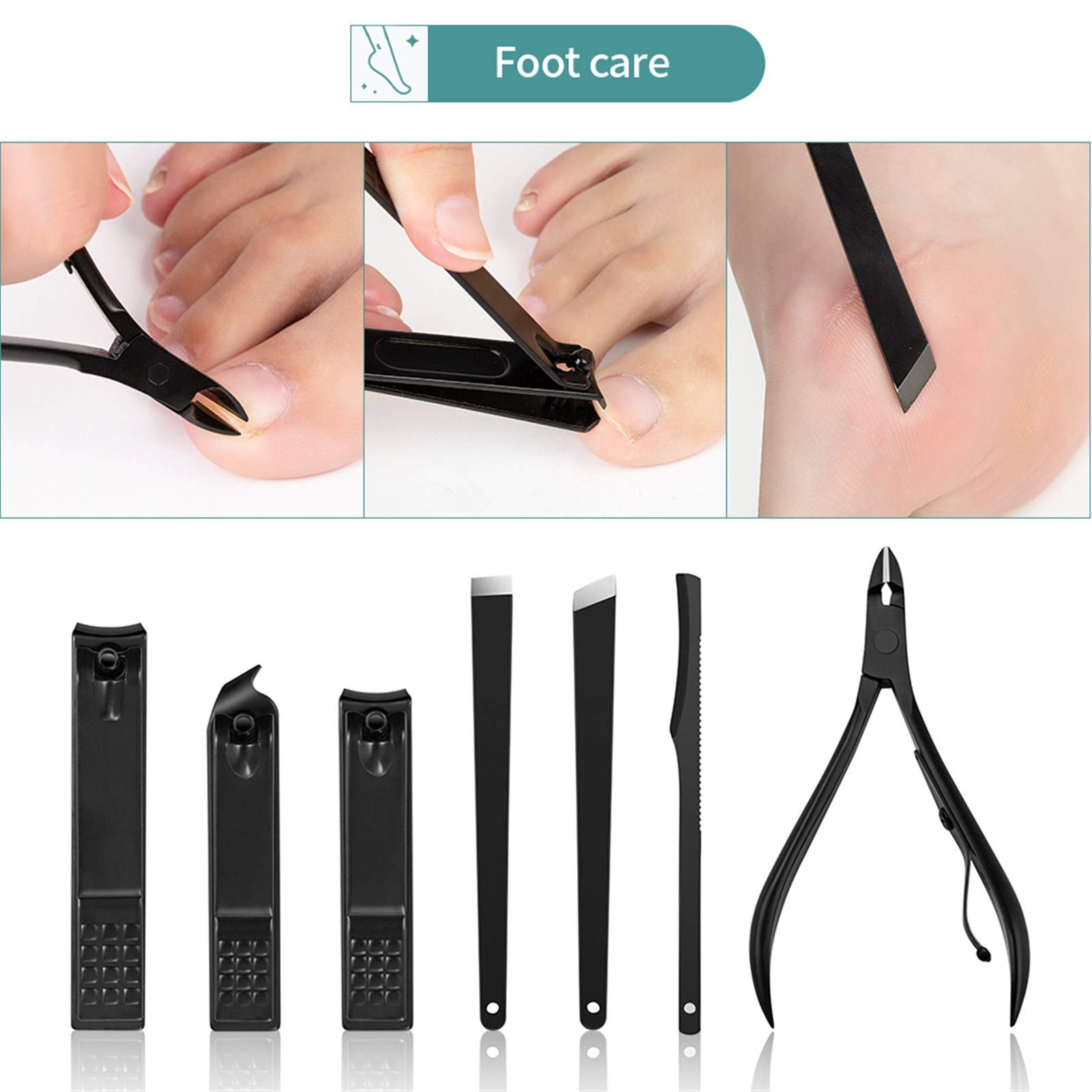 Juego de 7-23 tijeras profesionales para cortar uñas y pedicura, de acero inoxidable, gancho de águila, portátil, para manicura (18 piezas, rosa)