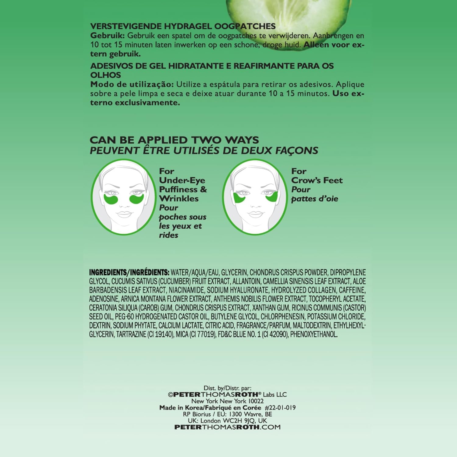 Peter Thomas Roth | Cucumber De-Tox Hydra-Gel | Soothing Under-Eye Patches for Puffiness, Dark Circles, Fine Lines and Wrinkles, 60 Count Each (Pack of 2)