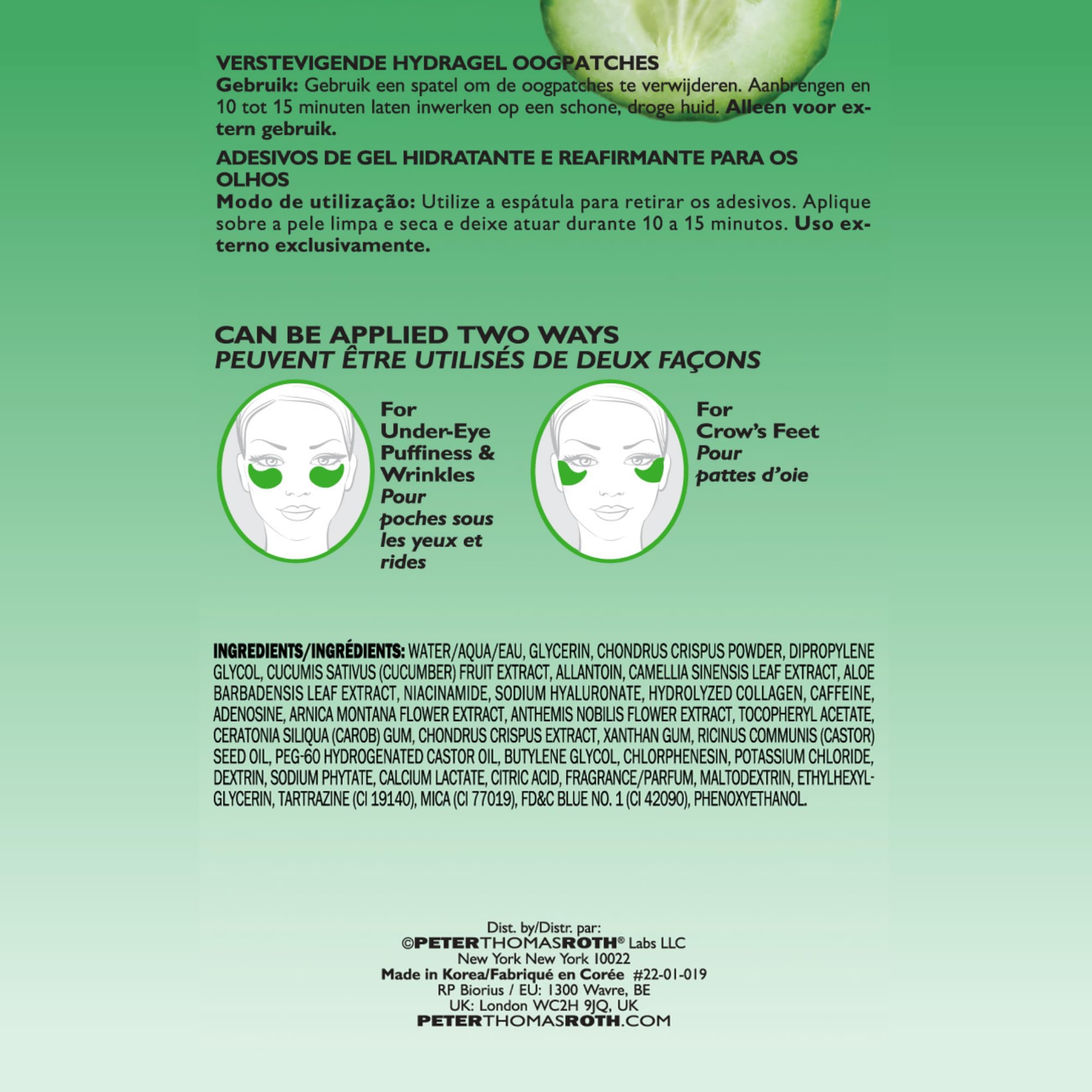 Peter Thomas Roth | Cucumber De-Tox Hydra-Gel | Soothing Under-Eye Patches for Puffiness, Dark Circles, Fine Lines and Wrinkles, 60 Count Each (Pack of 2)