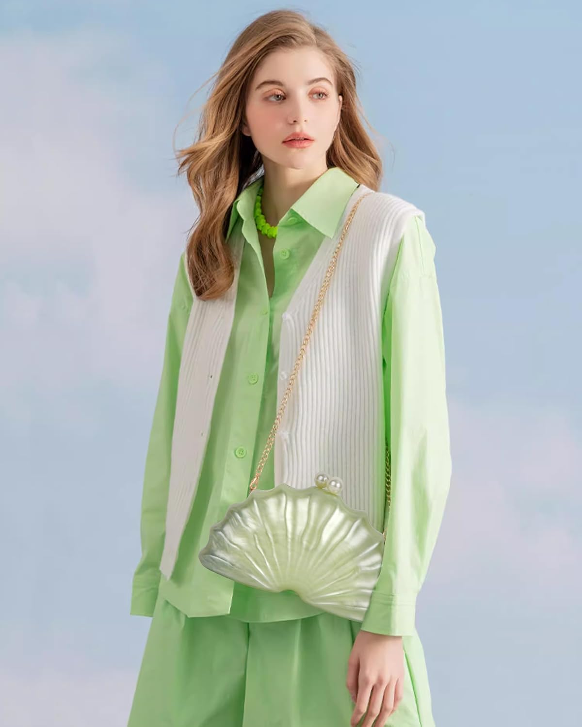 Women's Acrylic Seashell Evening Purse Chain Strap Shoulder Handbag Marble Wedding Party Crossbody Bag