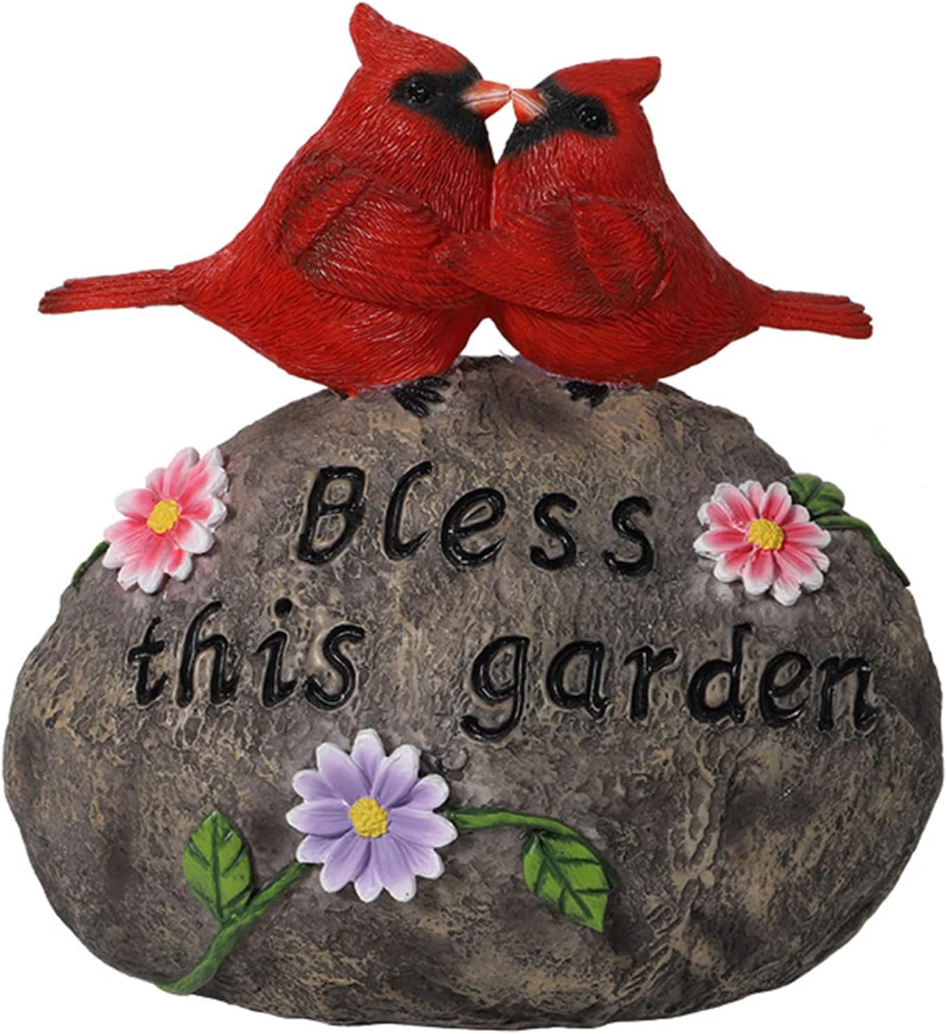 Garden Solar Lamp, Red Bird Sculpture Stone Shaped Resin Figurines Waterproof Solar Light Ornament for Patio Lawn Yard Porch Outdoor Decoration Gift