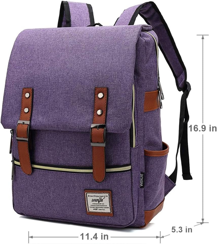 Mn&Sue Laptop Backpack for Men & Women, 15.6" College Bag, Waterproof & Durable Daypack for Travel, Business, Outdoor Activities – without USB Charging Port, Unisex British Style Rucksack - Purple