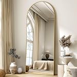 HARRITPURE Arched Full Length Mirror - 21"x56" Full Body Mirror with Stand, Large Floor Standing Mirror with Black Aluminum Frame for Bedroom Living Room Home Decor