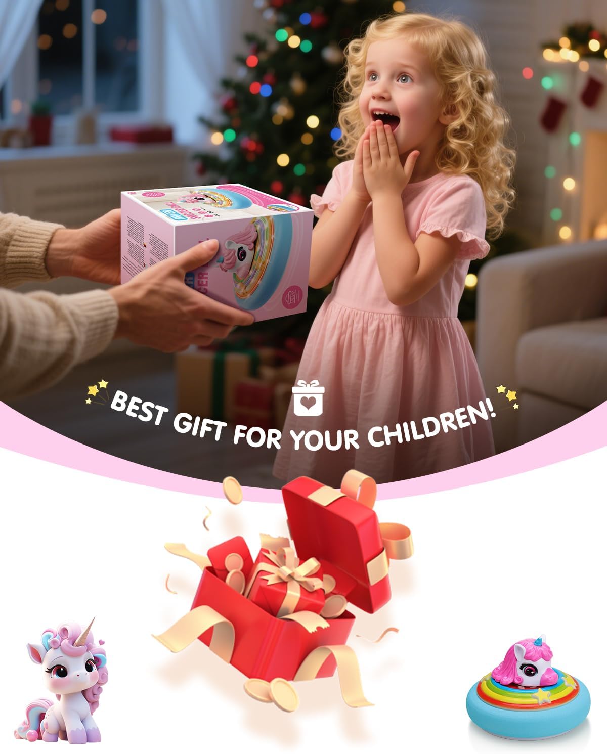 Hover Soccer Ball for Kids Indoor Toys for Girls Age 6, 7, 8, 9, 10, 11, 12 Year Old, Girl Birthday Gifts Unicorn Toys, Rechargeable Air Floating Soccer Toy with LED Lights Foam Bumper