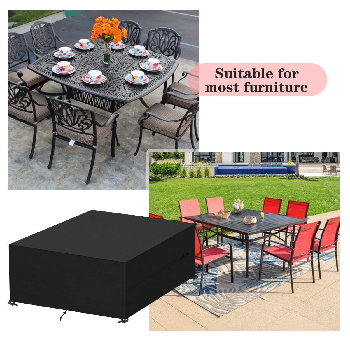 Funda Muebles Jardin Impermeable 220x220x85cm Cubierta de Mesa Cuadrada 420D Oxford Funda Protectora Muebles Jardin, Antivento, Anti-UV, Funda para Mesa Exterior Furniture Cover